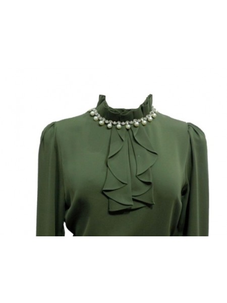 Elegant Semi- Formal Fashion Long Sleeve Mandarin Collar Blouse