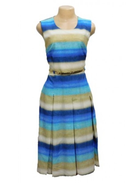Inverted Pleats Detail Sleeveless Multi-color Dress