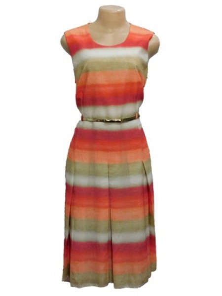 Inverted Pleats Detail Sleeveless Multi-color Dress