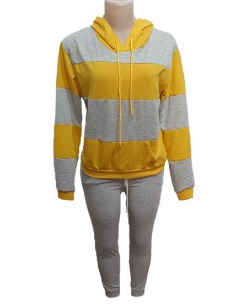 Casual Hooded Color Block Sweat Suit.